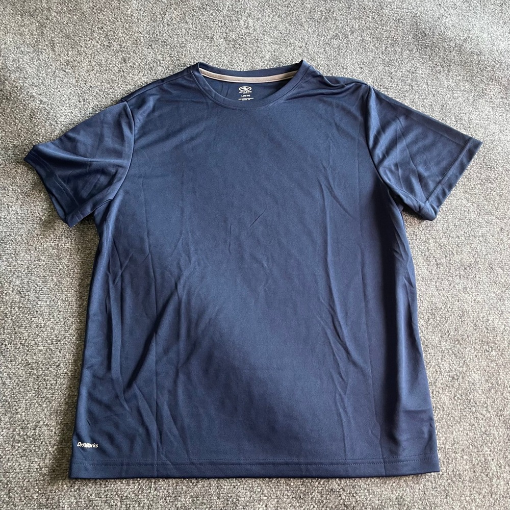 Athletic Works Mens Navy Blue DriWorks Performance Short Sleeve T-Shirt Size L